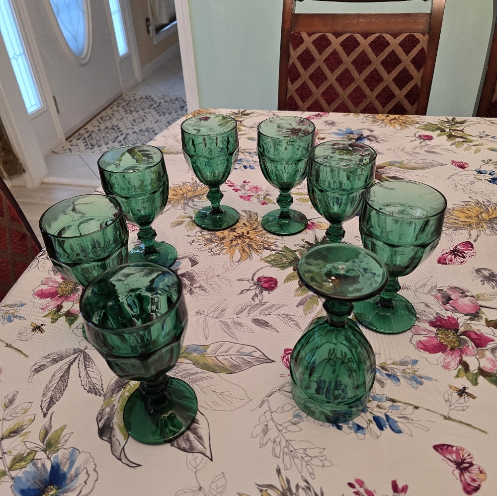 Vintage Libbey Duratuff USA Green Goblets